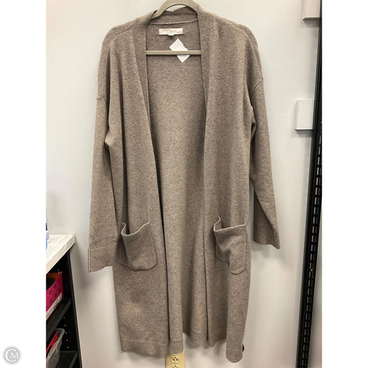 Sweater Cardigan By Loft In Taupe, Size: L