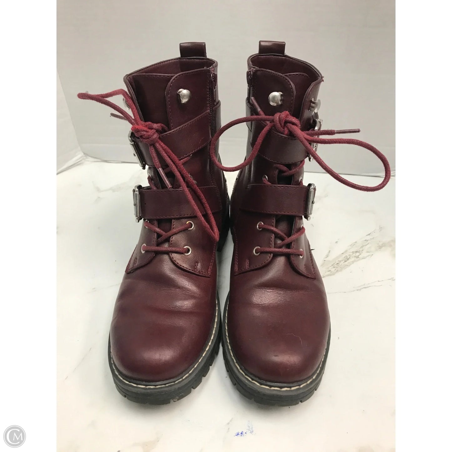 Boots Combat By So In Maroon, Size: 8.5