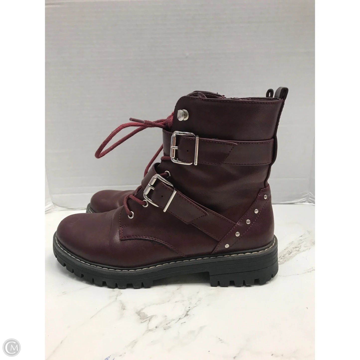 Boots Combat By So In Maroon, Size: 8.5