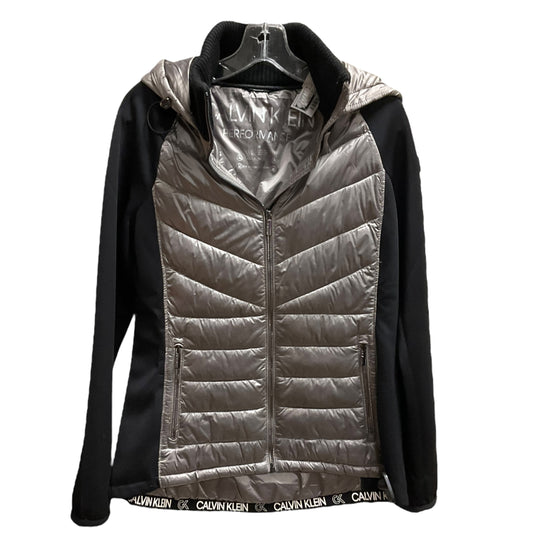 Jacket Puffer & Quilted By Calvin Klein In Black & Silver, Size: M