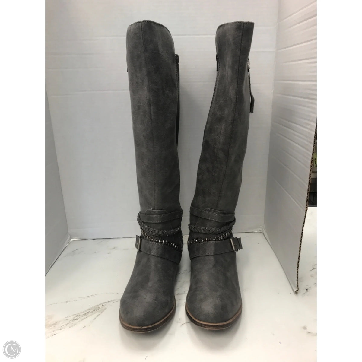 Boots Knee Flats By So In Grey, Size: 9.5