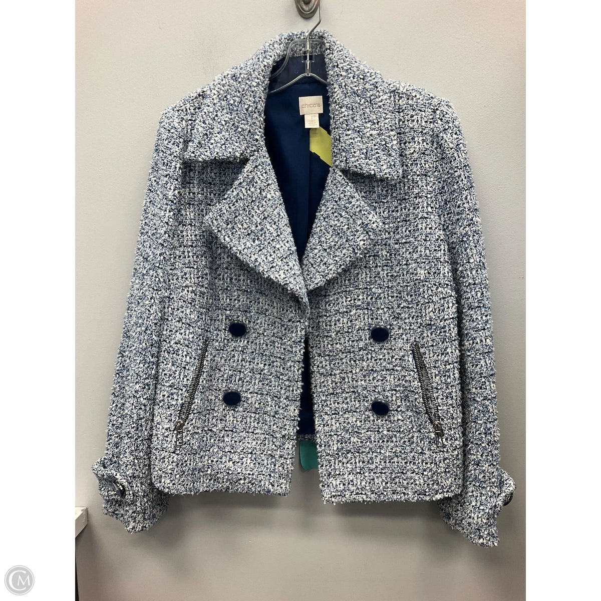 Blazer By Chicos In Blue & White, Size: M