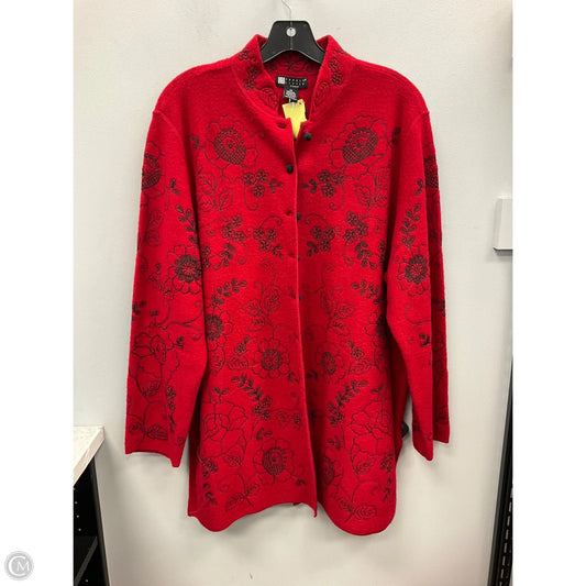 Sweater Cardigan By Carole Little In Red, Size: 2x