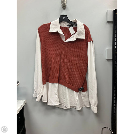 Top Long Sleeve By Adrianna Papell In Brown & White, Size: Xl