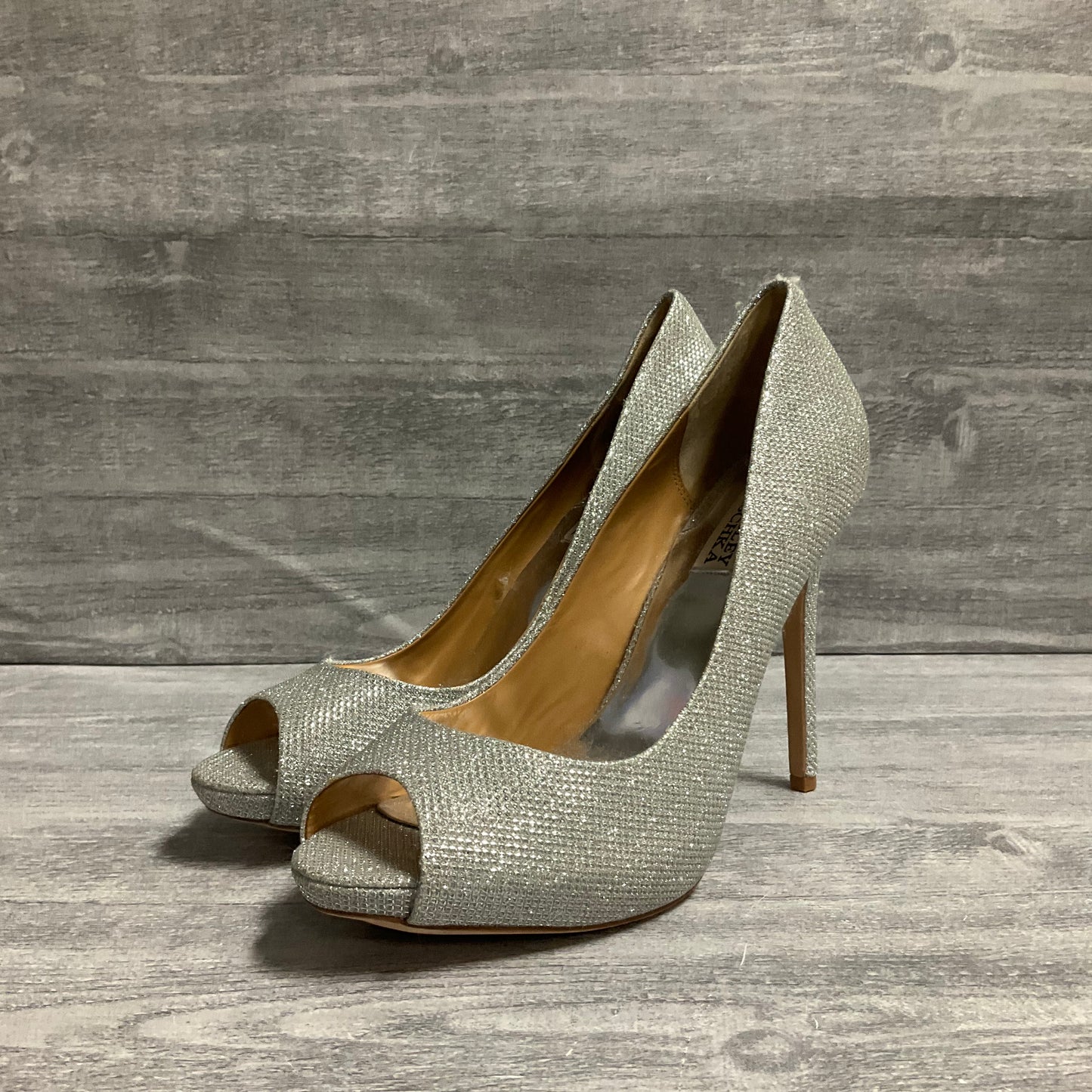 Shoes Heels Stiletto By Badgley Mischka In Silver, Size: 9.5