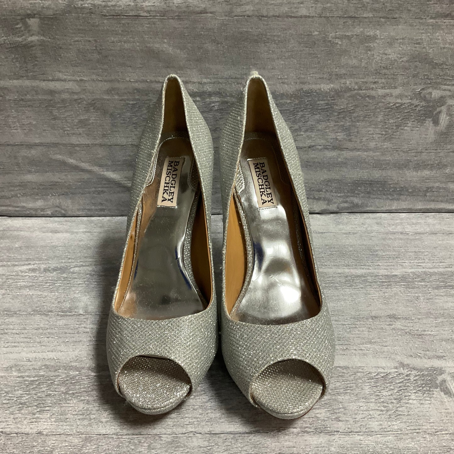 Shoes Heels Stiletto By Badgley Mischka In Silver, Size: 9.5