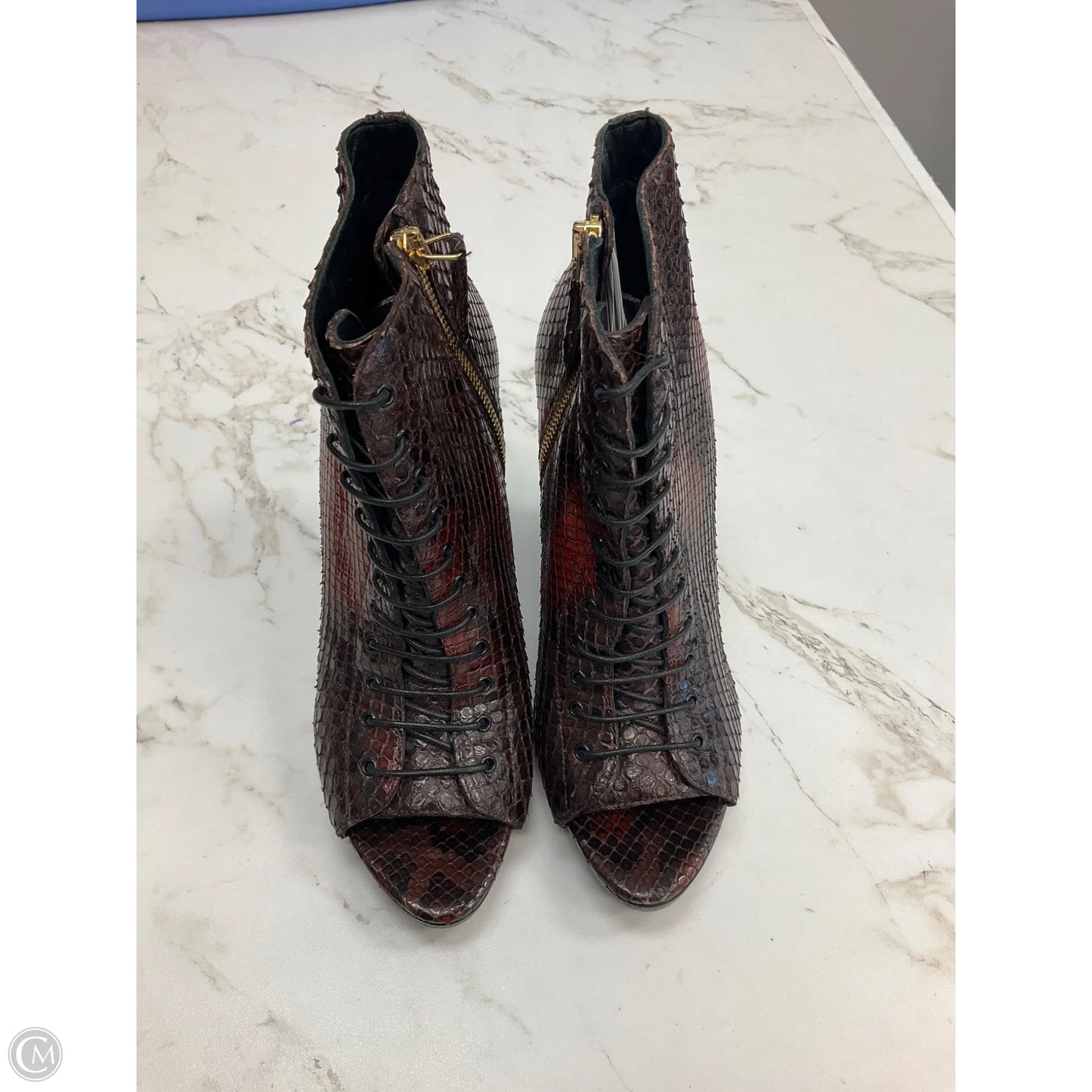 Boots Luxury Designer By Burberry In Snakeskin Print, Size: 7.5