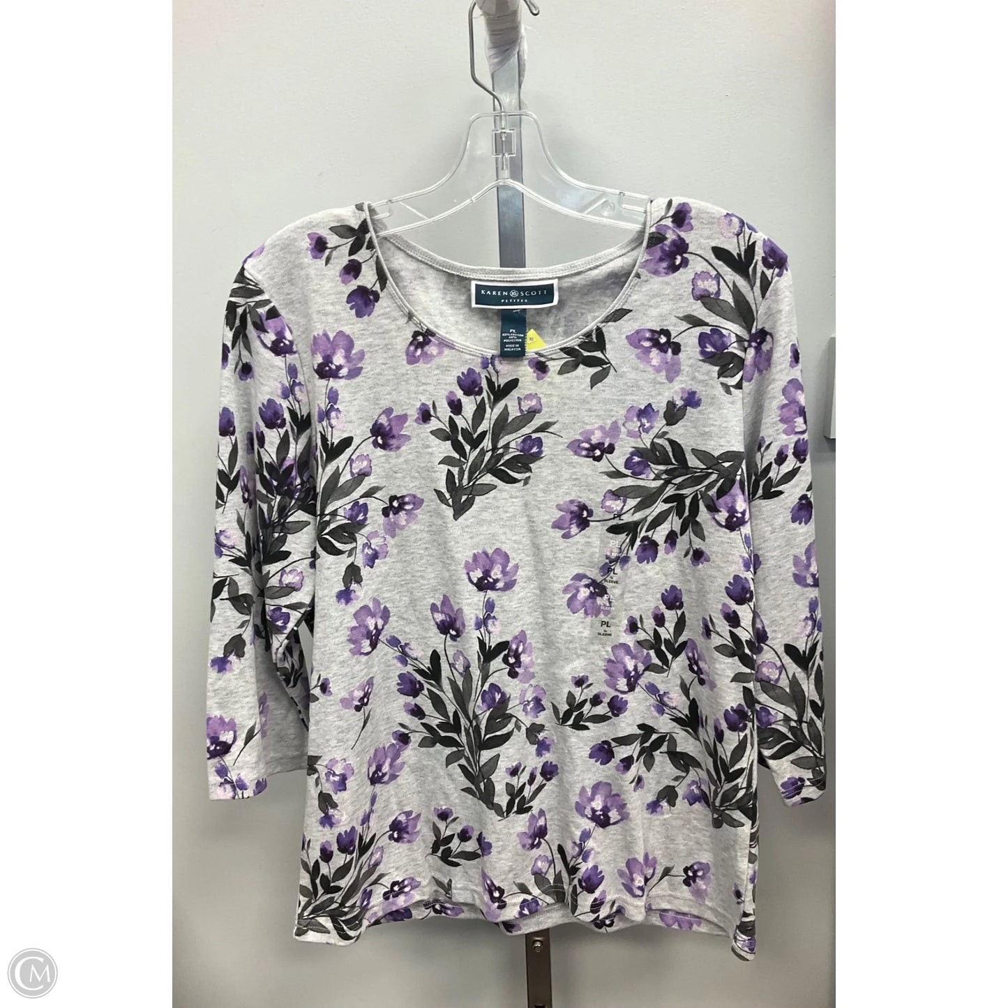 Top 3/4 Sleeve By Karen Scott In Floral Print, Size: Lp