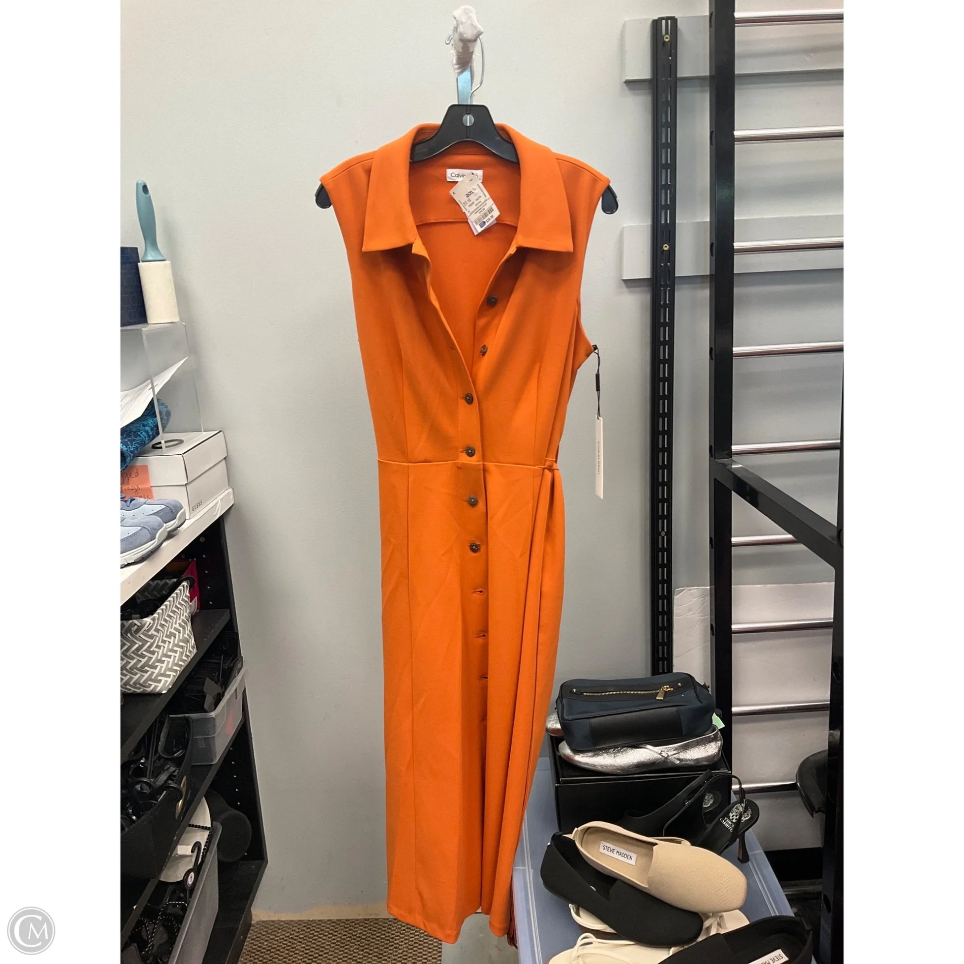 calvin klein orange dress Dress Casual Midi By Calvin Klein In Orange, Size: 12