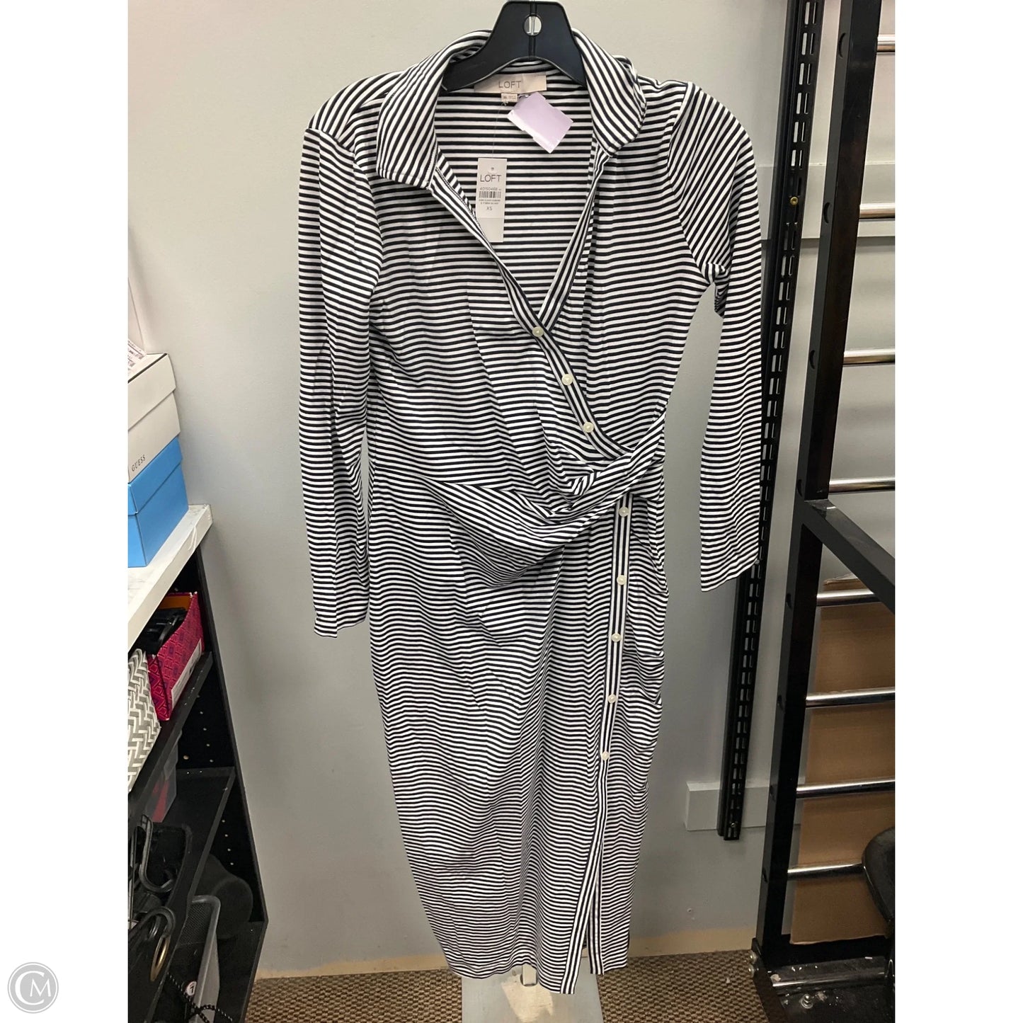 Dress Casual Midi By Loft In Striped Pattern, Size: Xs