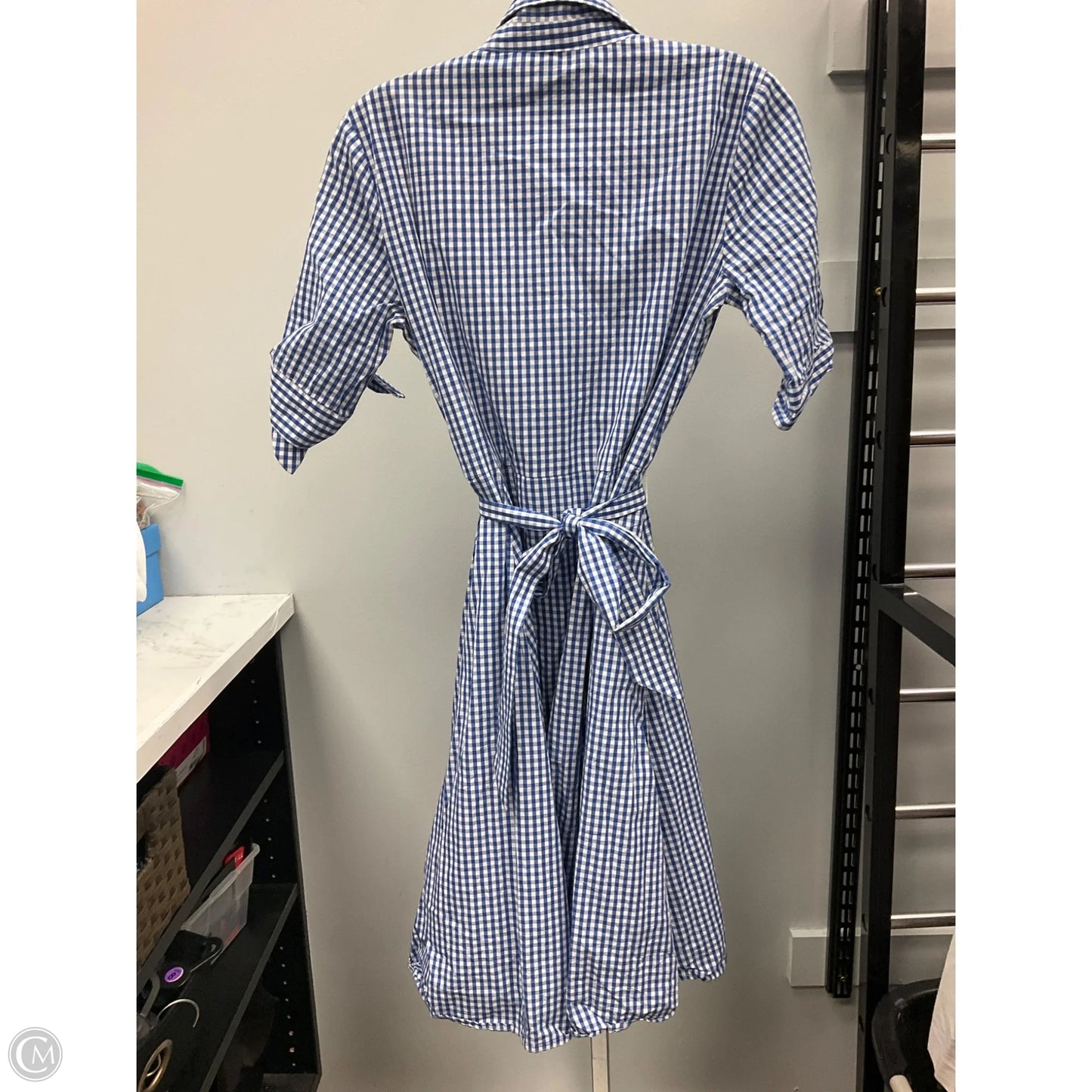 Dress Casual Midi By Calvin Klein In Blue & White, Size: 4