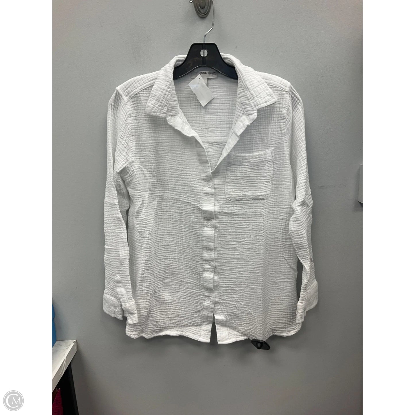 Top Long Sleeve By Anne Klein In White, Size: S
