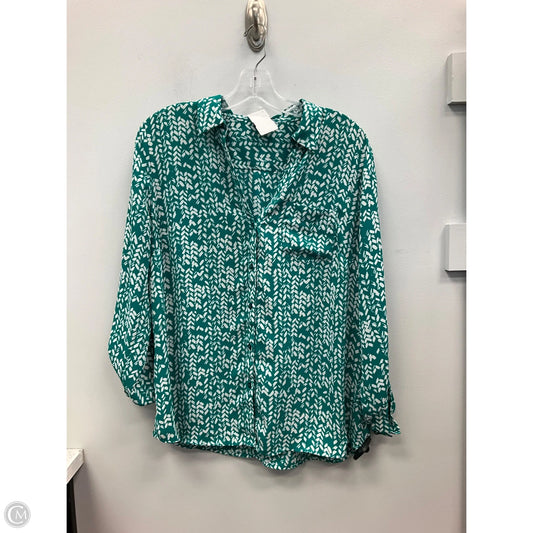 Top Long Sleeve By Clothes Mentor In Green & White, Size: L