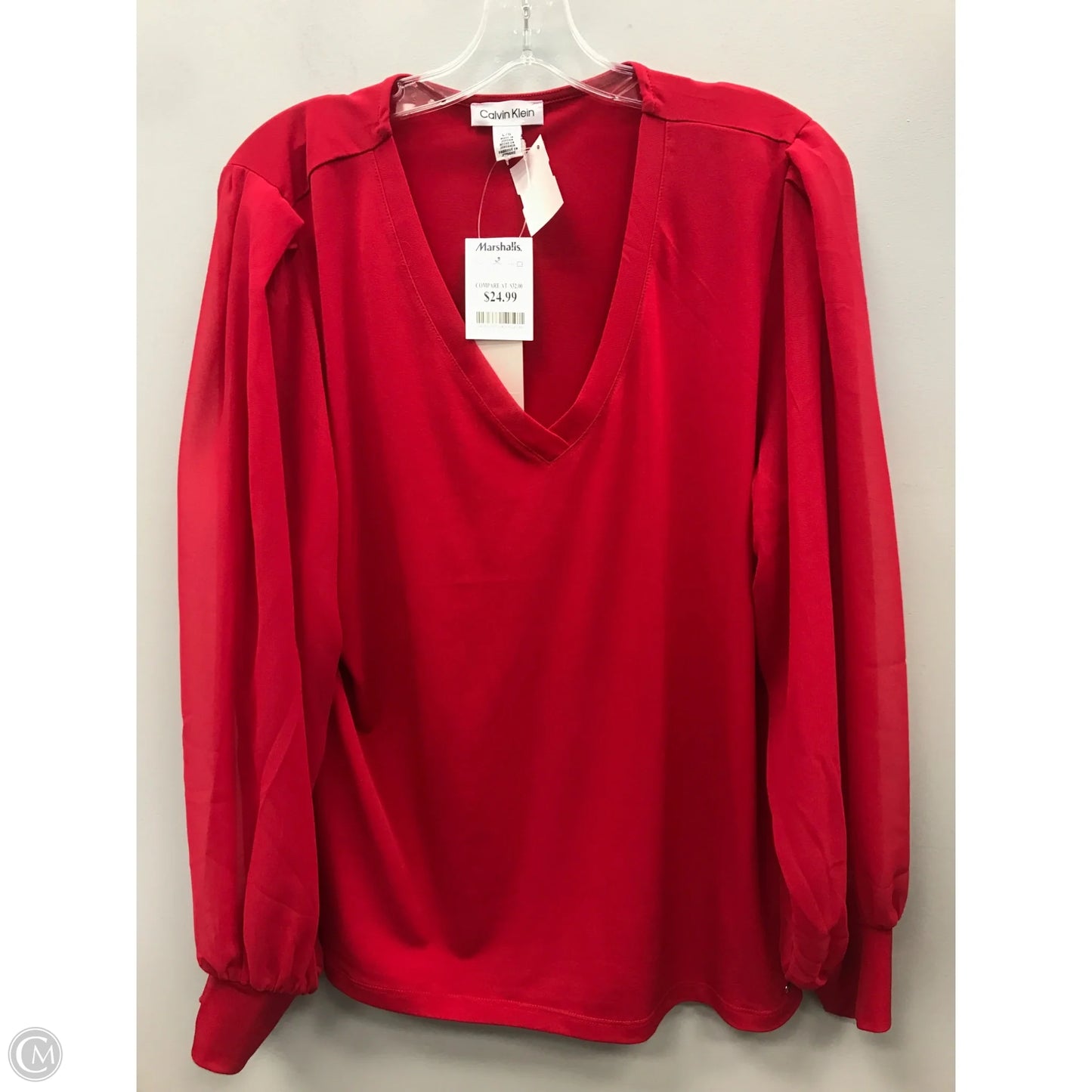 Top Long Sleeve By Calvin Klein In Red, Size: L