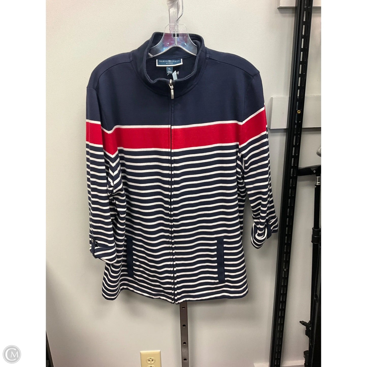 Athletic Sweatshirt Collar By Karen Scott In Navy, Size: Xl