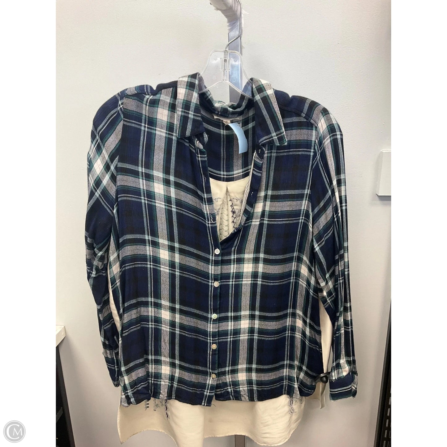 Top Long Sleeve By Jane And Delancey In Blue & Cream, Size: M