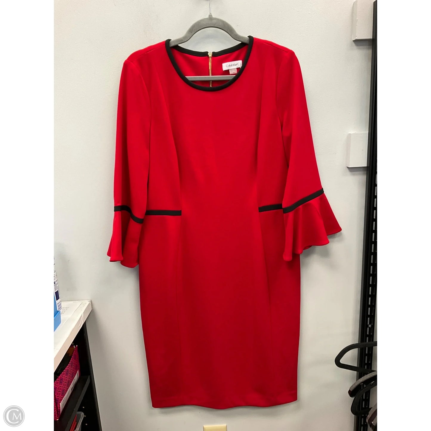 Dress Party Midi By Calvin Klein In Black & Red, Size: 14