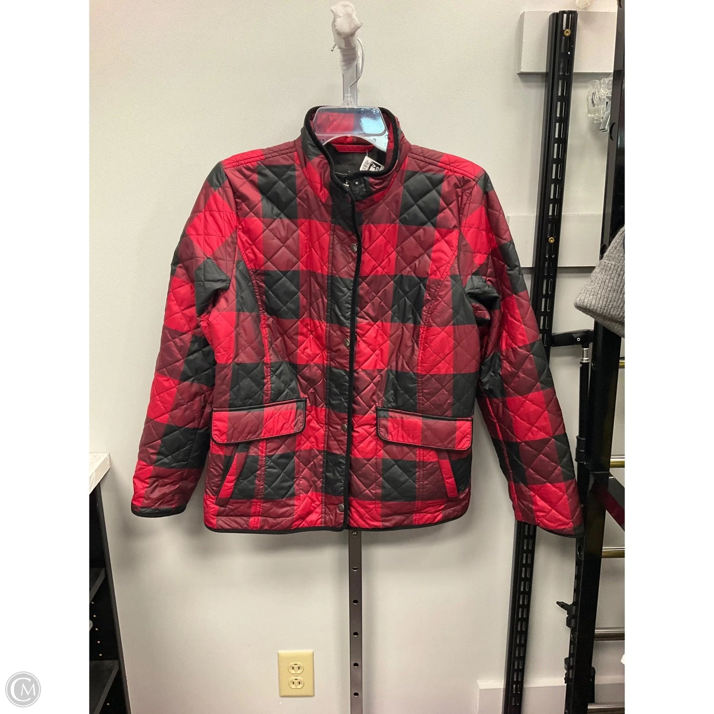 Jacket Puffer & Quilted By Talbots In Plaid Pattern, Size: M