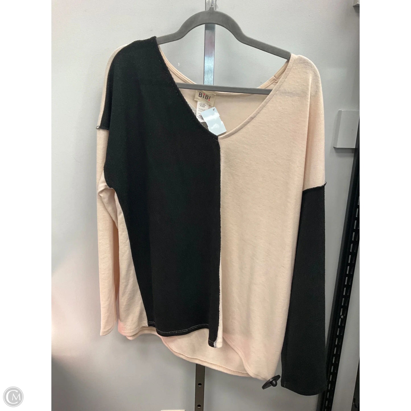 Top Long Sleeve By Bibi In Black & Cream, Size: L