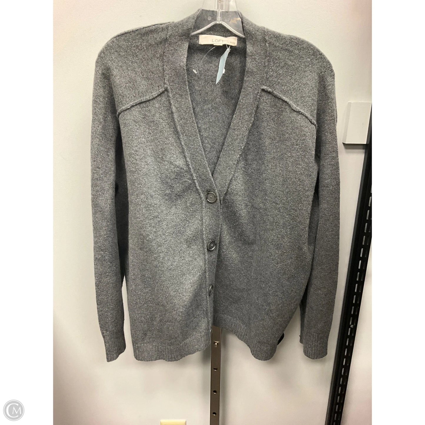 Sweater Cardigan By Loft In Grey, Size: Xlp