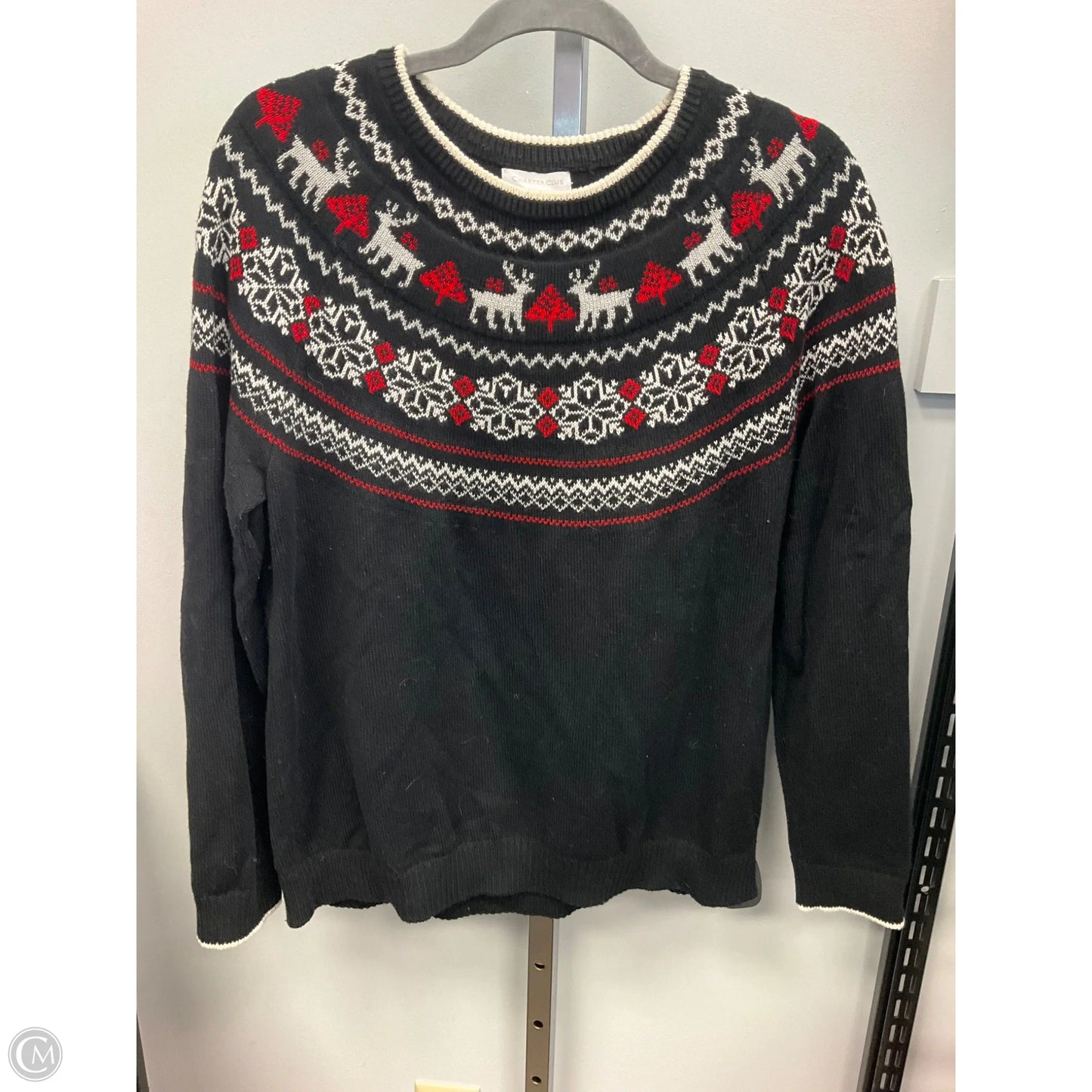 Sweater By Charter Club In Black & Red, Size: Xl