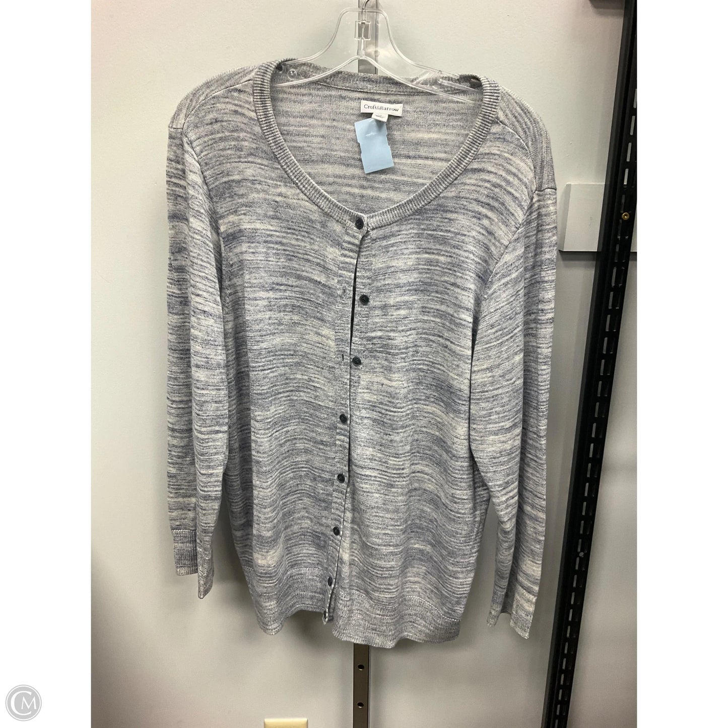 Sweater Cardigan By Croft And Barrow In Blue & White, Size: 1x