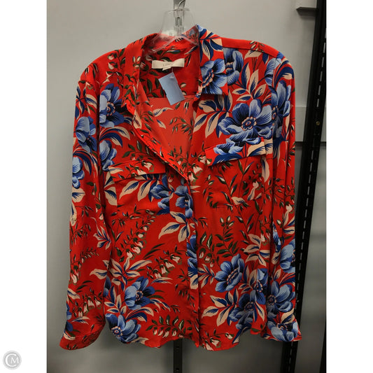 Blouse Long Sleeve By Loft In Blue & Orange, Size: M