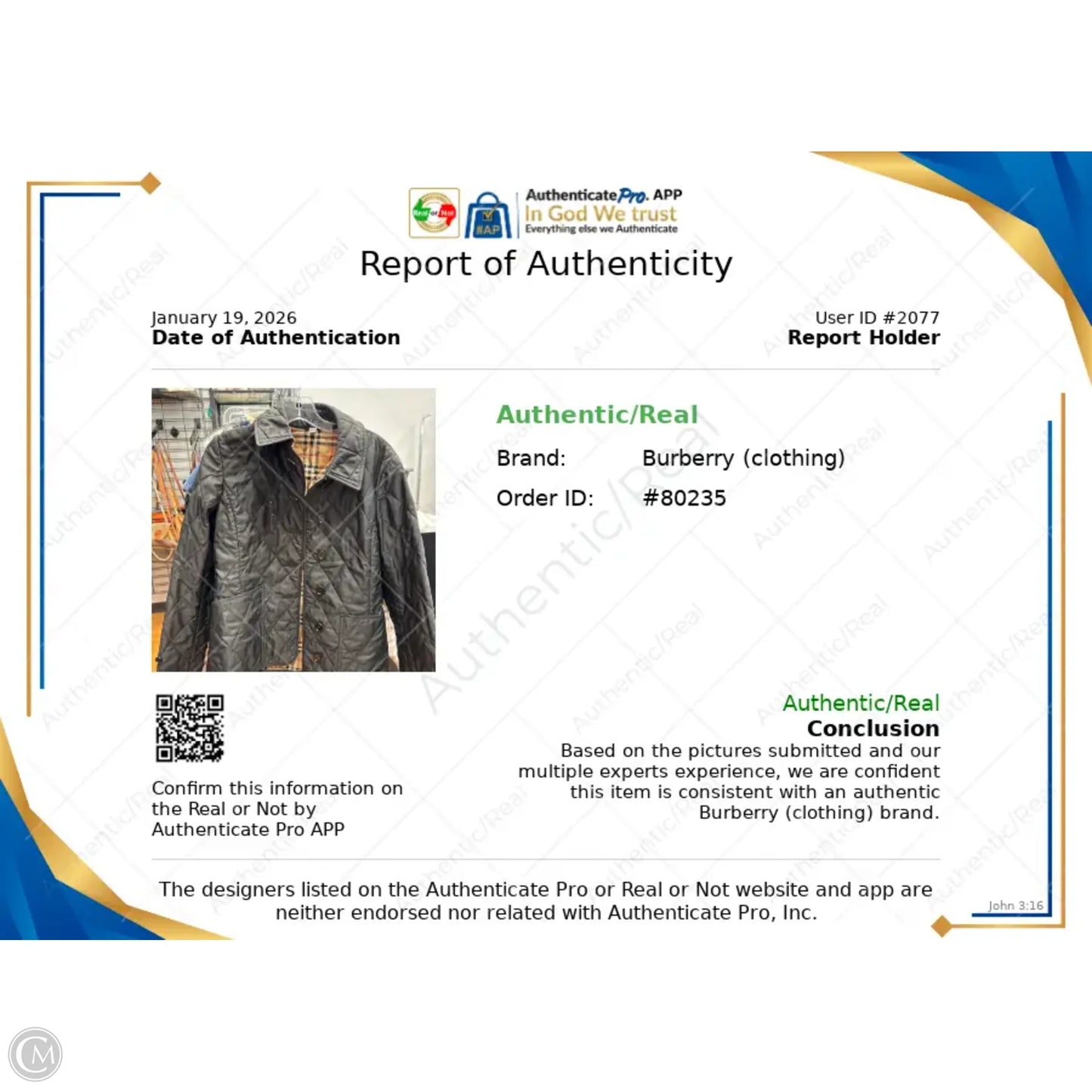 Jacket Luxury Designer By Burberry In Black, Size: M