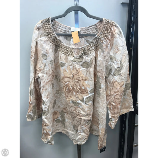 Top 3/4 Sleeve By Charter Club In Tan, Size: 2x