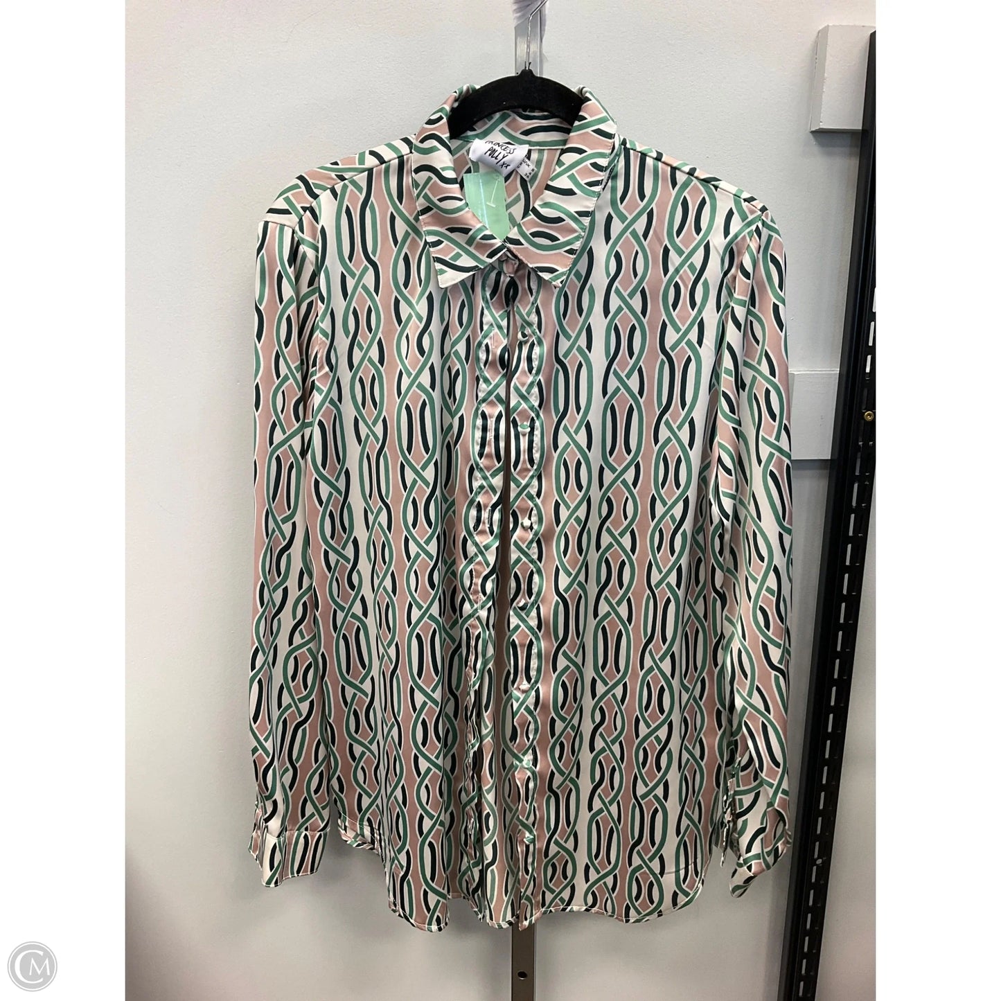 Blouse 3/4 Sleeve By Princess Polly In Green & Tan, Size: 4