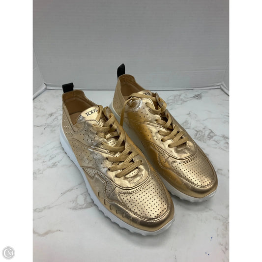 Shoes Luxury Designer By Tods In Gold, Size: 9