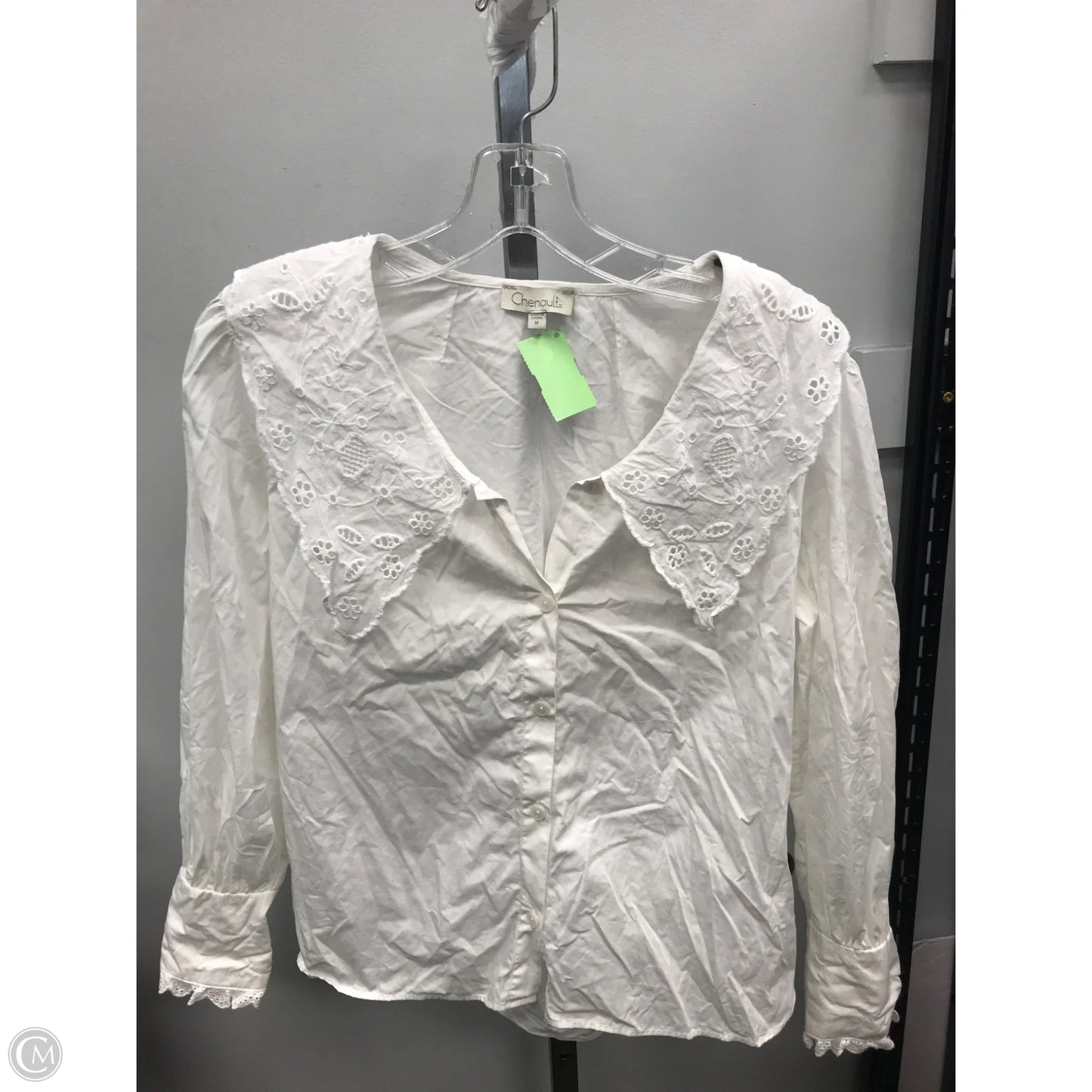 Blouse Long Sleeve By Chenault In White, Size: M