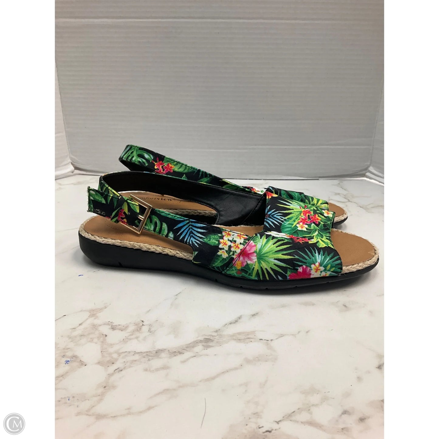 Sandals Heels Platform By Comfortview In Tropical Print, Size: 10