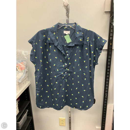Blouse Short Sleeve By Loft In Navy, Size: L