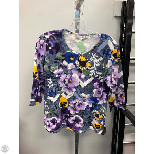 Top 3/4 Sleeve By Christopher And Banks In Floral Print, Size: M