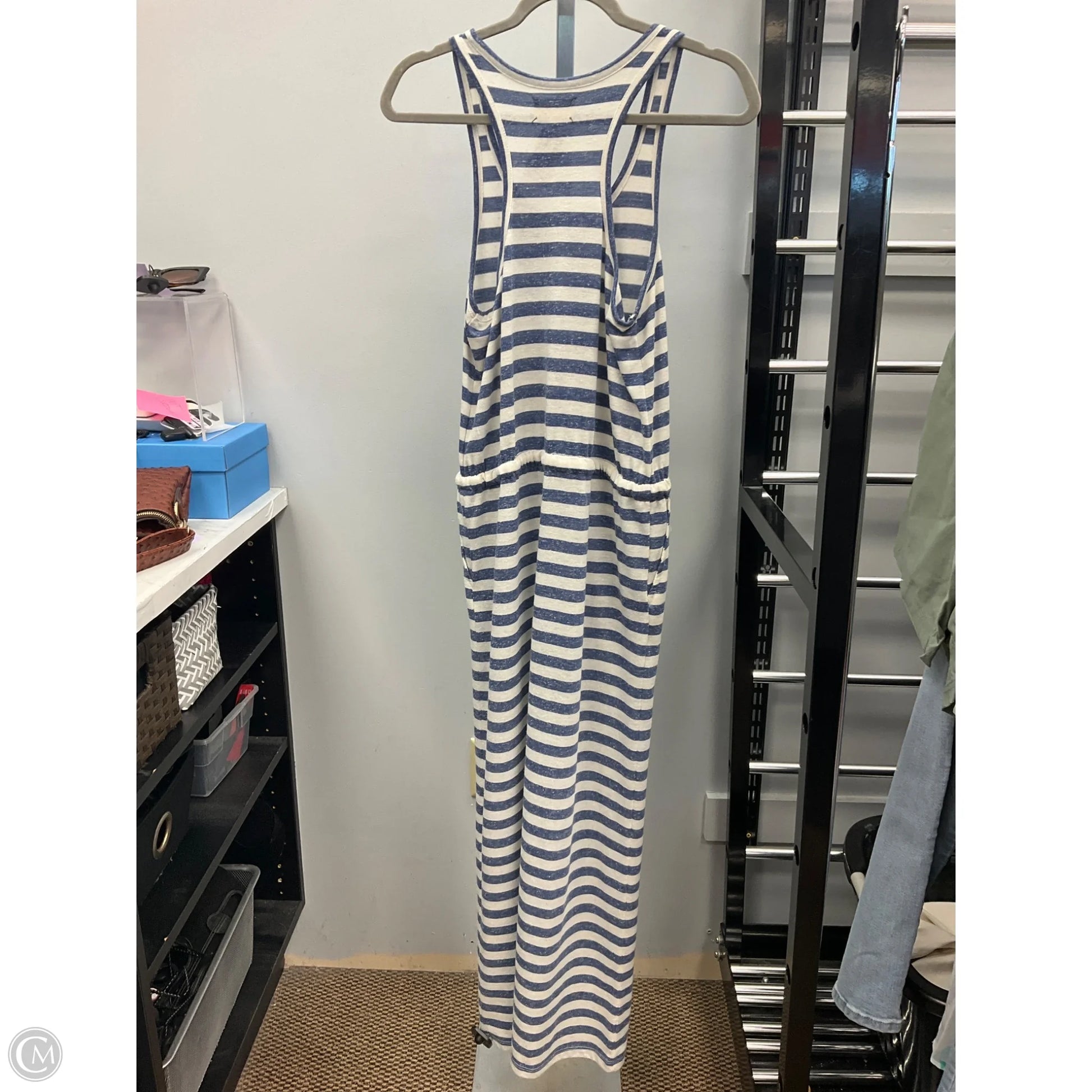 lou & grey maxi dress Lou & Grey Crosshatch Linen Cotton Scoop Neck Maxi Pocket Dress Size XS Coastal Navy Women's