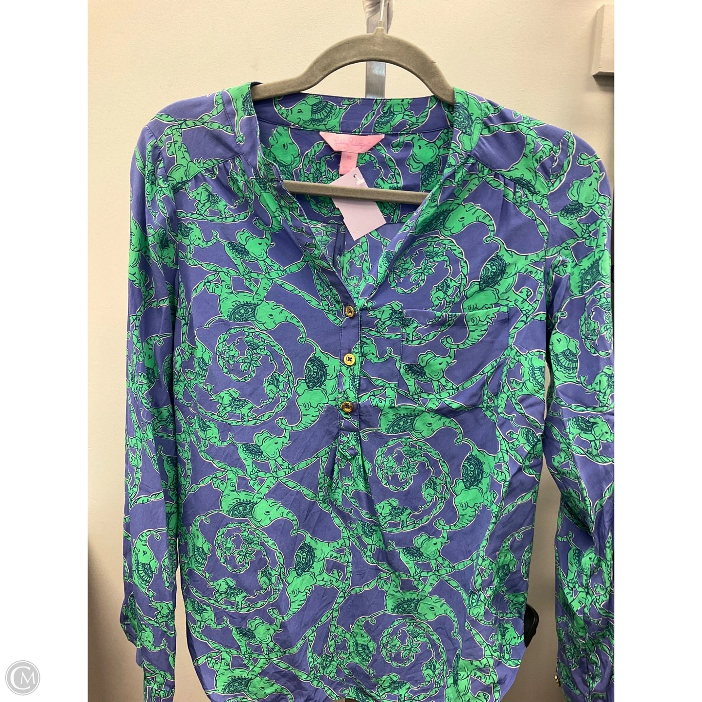 Top Long Sleeve Designer By Lilly Pulitzer In Blue & Green, Size: Xs