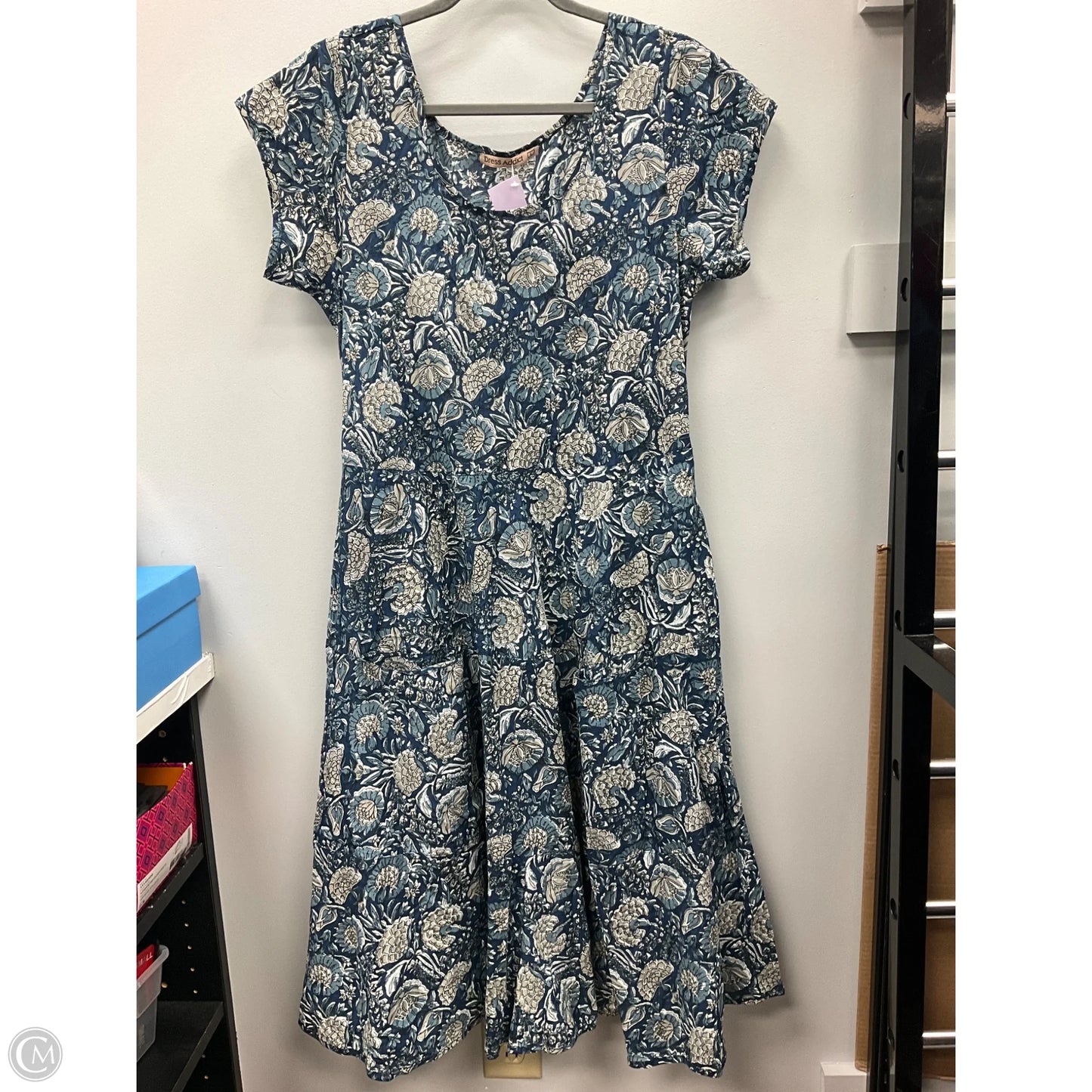 Dress Casual Midi By Cmc In Blue & Grey, Size: L