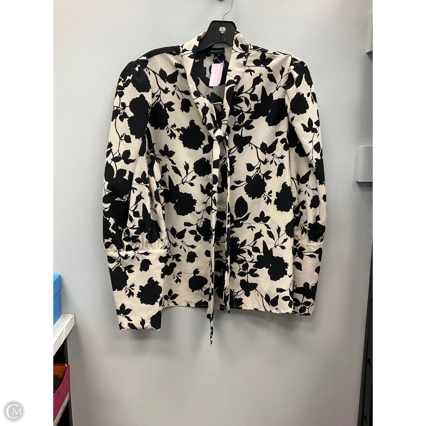 Blouse Long Sleeve By Who What Wear In Black & Cream, Size: Xl