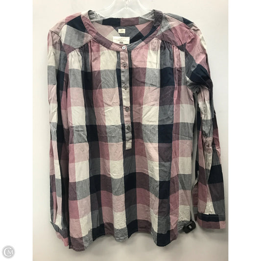 Top Long Sleeve By Loft In Plaid Pattern, Size: S