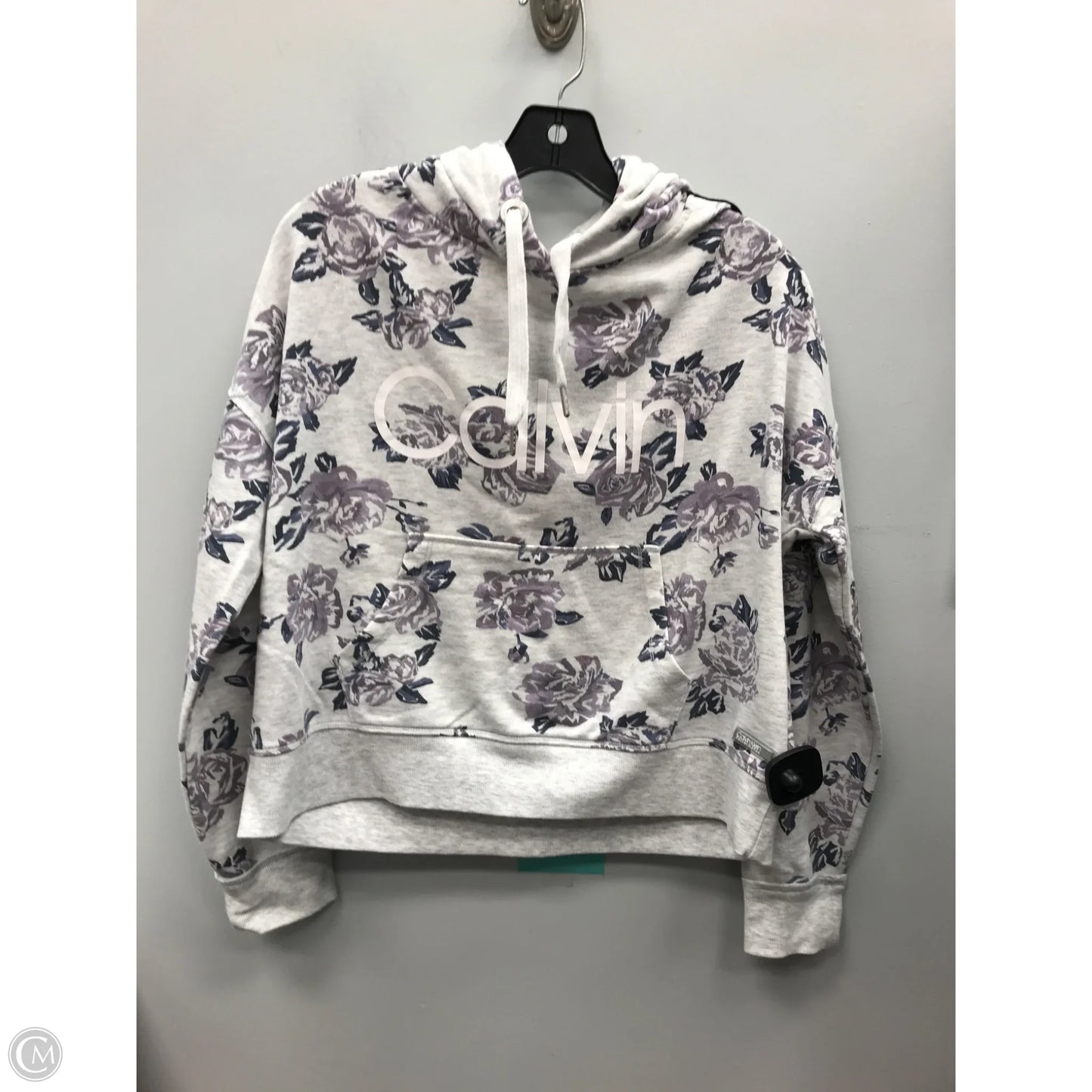 Sweatshirt Hoodie By Calvin Klein In Floral Print, Size: M
