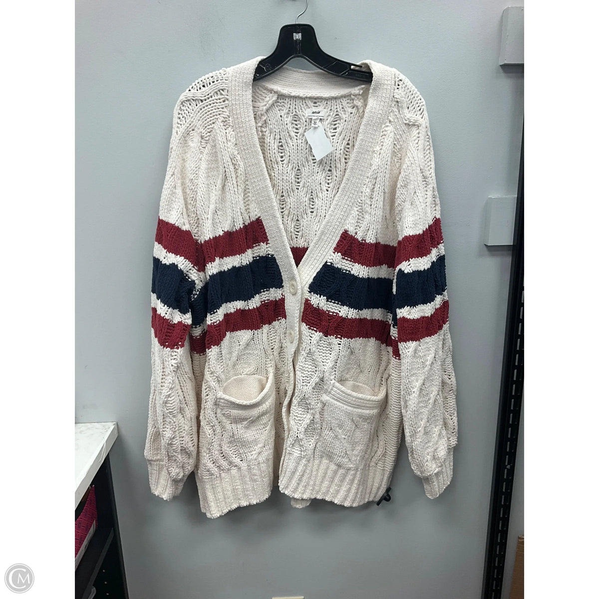 Sweater Cardigan By Aerie In Striped Pattern, Size: L