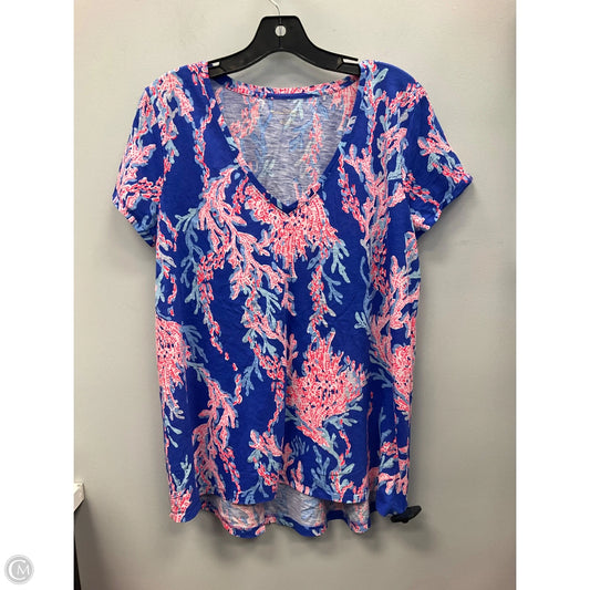 Top Short Sleeve Designer By Lilly Pulitzer In Blue & Pink, Size: L