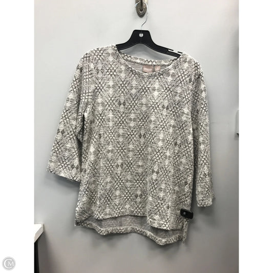 Top 3/4 Sleeve By Chicos In Grey & White, Size: M