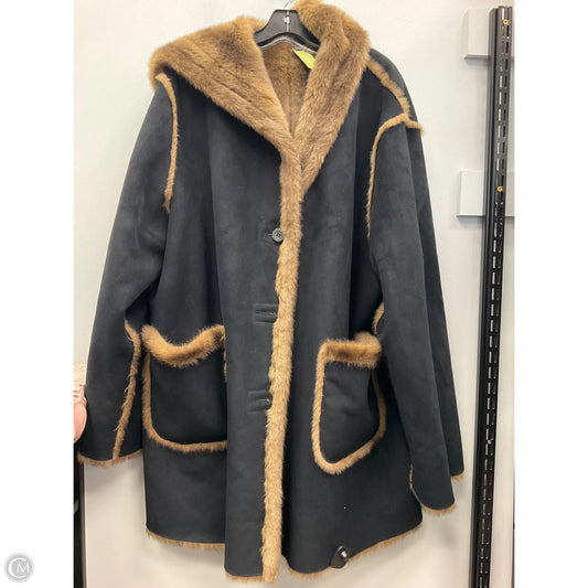 Coat Faux Fur & Sherpa By Dennis Basso Qvc In Black & Brown, Size: 2x