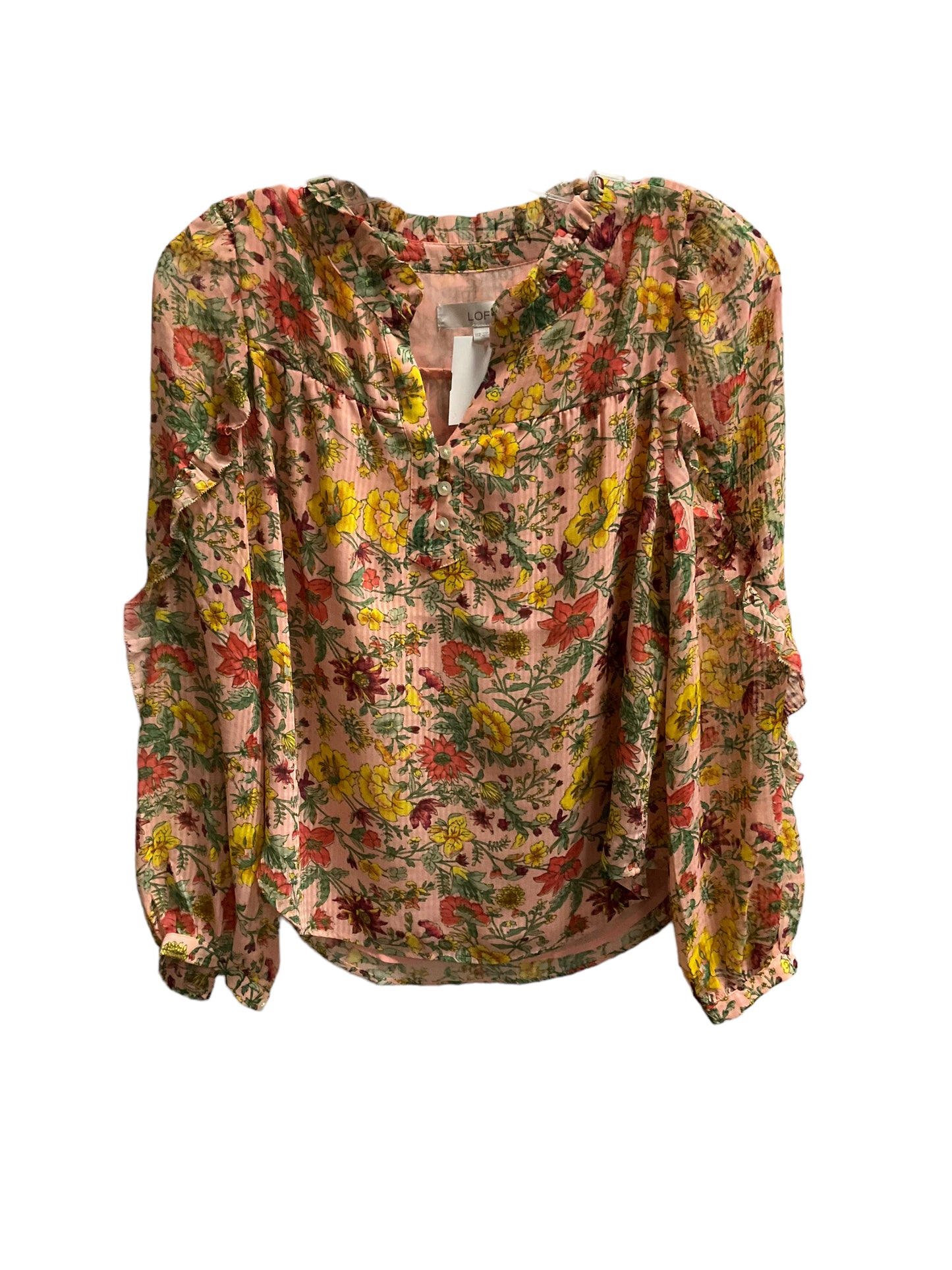 Floral Print Top Long Sleeve Loft, Size Petite   Xs