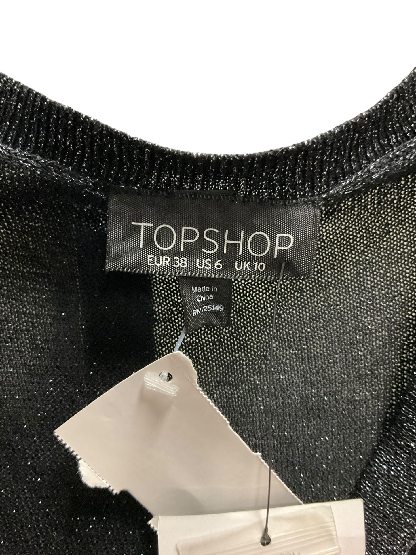 Top Long Sleeve By Top Shop In Black & Silver, Size: 6