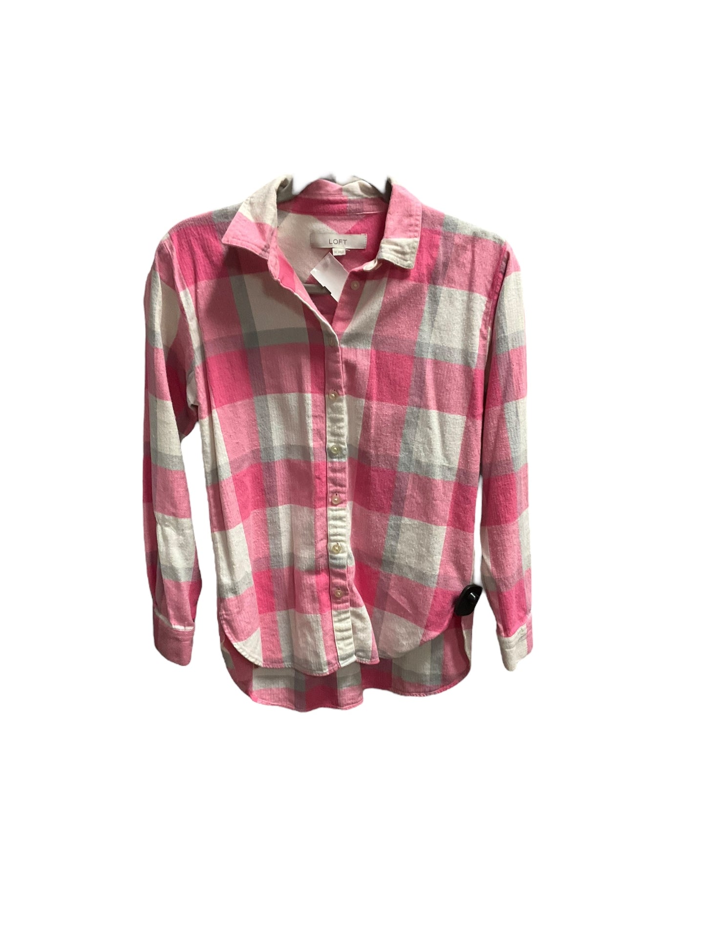 Top Long Sleeve By Loft In Plaid Pattern, Size: Xs