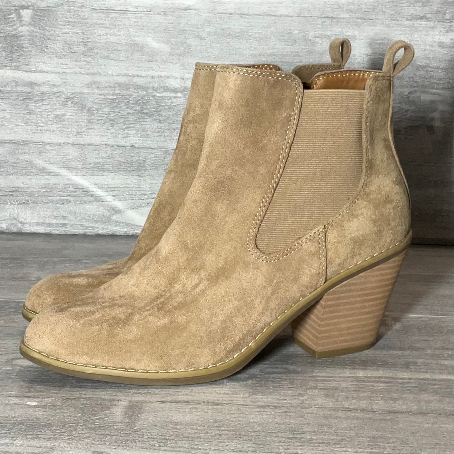 Boots Ankle Heels By Sofft In Tan, Size: 9