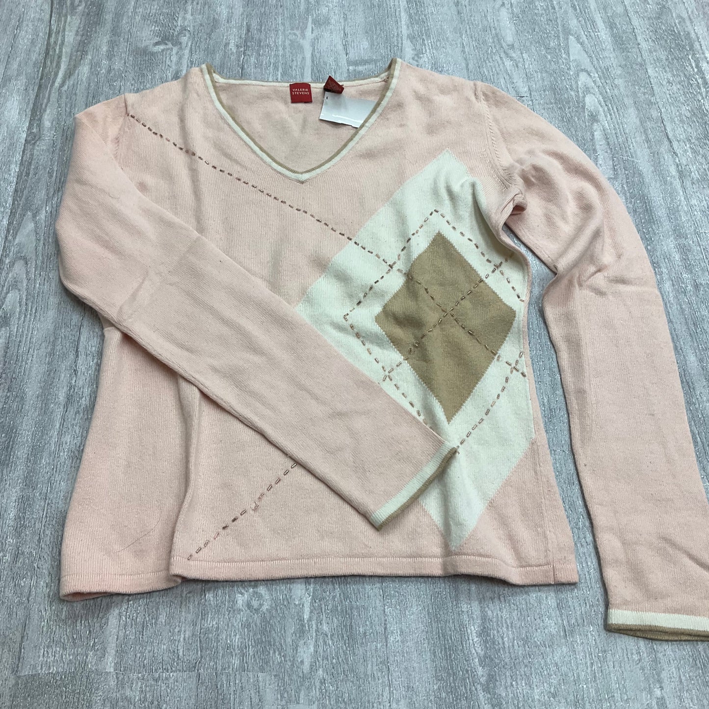 Top Long Sleeve By Valerie Stevens In Pink & Tan, Size: S